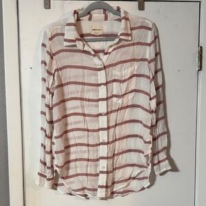American Eagle Outfitters White and blush pink Striped Button Down Shirt